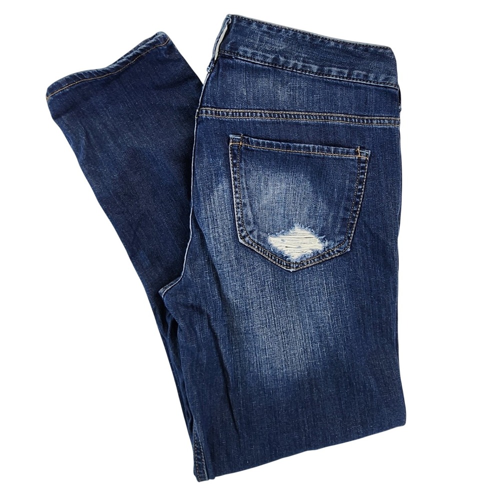 Express Blue Modern Boyfriend Distressed Low Rise sz6 Relaxed Grunge Indie Denim